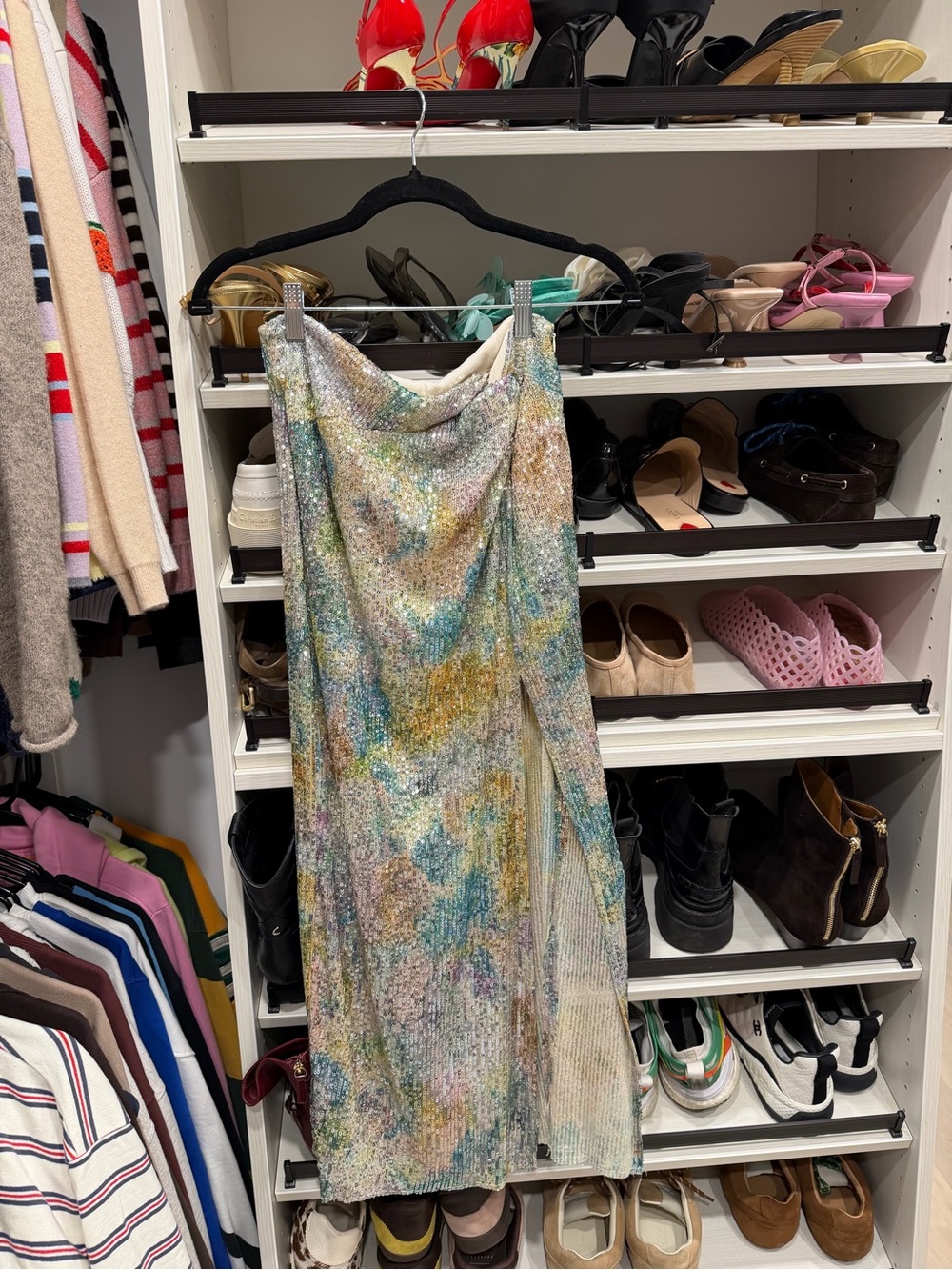Zara Sequin Midi Skirt in Multicolor Pastel Wash
